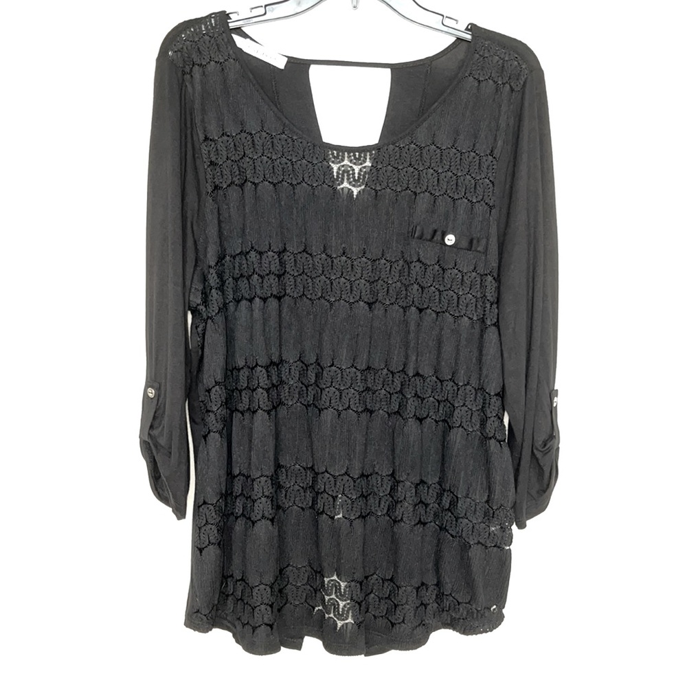 Maurices Black Lace Front / V-Back Top Size 2x